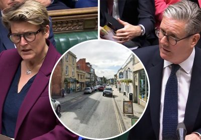 Glastonbury MP Sarah Dyke, left, called on PM Keir Starmer, right, to help tackle crime in Glastonbury, inset. Pictures: Parliament TV/Google