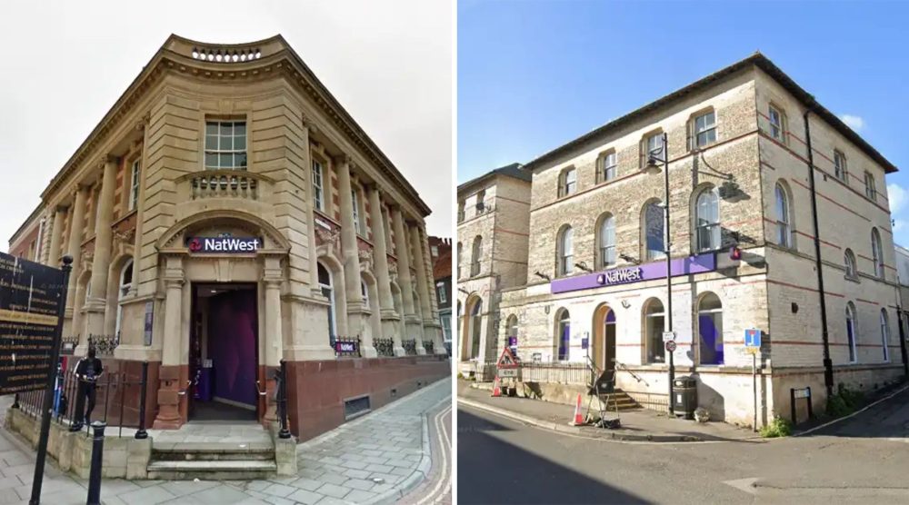 NatWest branches in Bridgwater, left, and Midsomer Norton, and set to shut. Pictures: Google