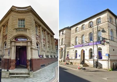 NatWest branches in Bridgwater, left, and Midsomer Norton, and set to shut. Pictures: Google