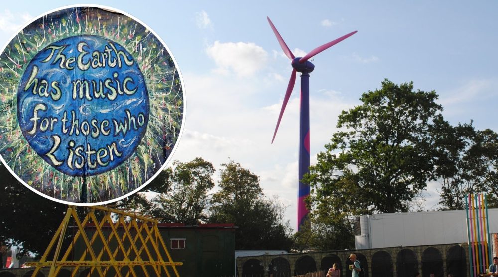 The temporary wind turbine at Glastonbury is part of the festival's environmental ethos. Pictures: Paul Jones/Somerset Leveller
