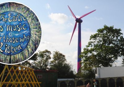 The temporary wind turbine at Glastonbury is part of the festival's environmental ethos. Pictures: Paul Jones/Somerset Leveller