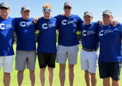Graham Ford, John Compton, Bradley Ford, Nigel Fry, Mike Williams and Chris Winter during the golf event at Oake Manor