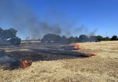 Fire crews battled to control the blaze, in a field at Ashill, near Ilminster. Picture: Chard Fire Station