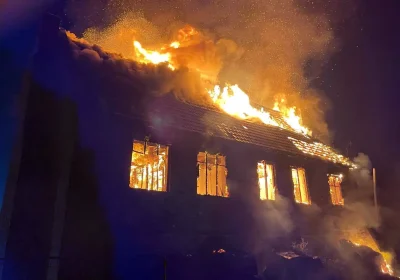 The building, in Creech St Michael, was completely destroyed, firefighters said. Pictures: Taunton Fire Station