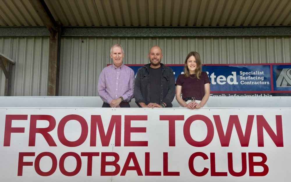 FTC deputy town clerk, Peter Wheelhouse, with Badgers Hill stadium manager Alex Silk and leader of FTC, Cllr Fiona Barrows