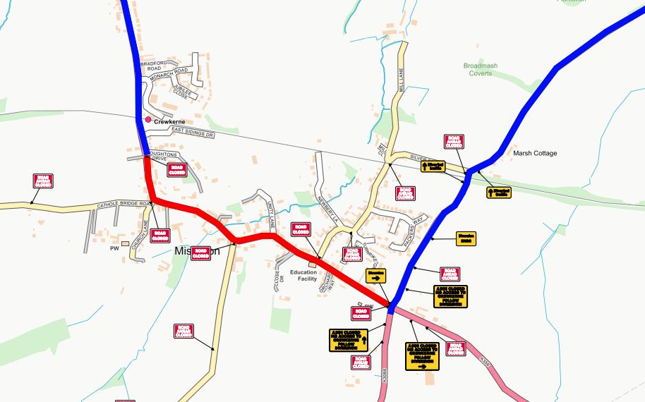 The closure will affect the A356 through Misterton, near Crewkerne