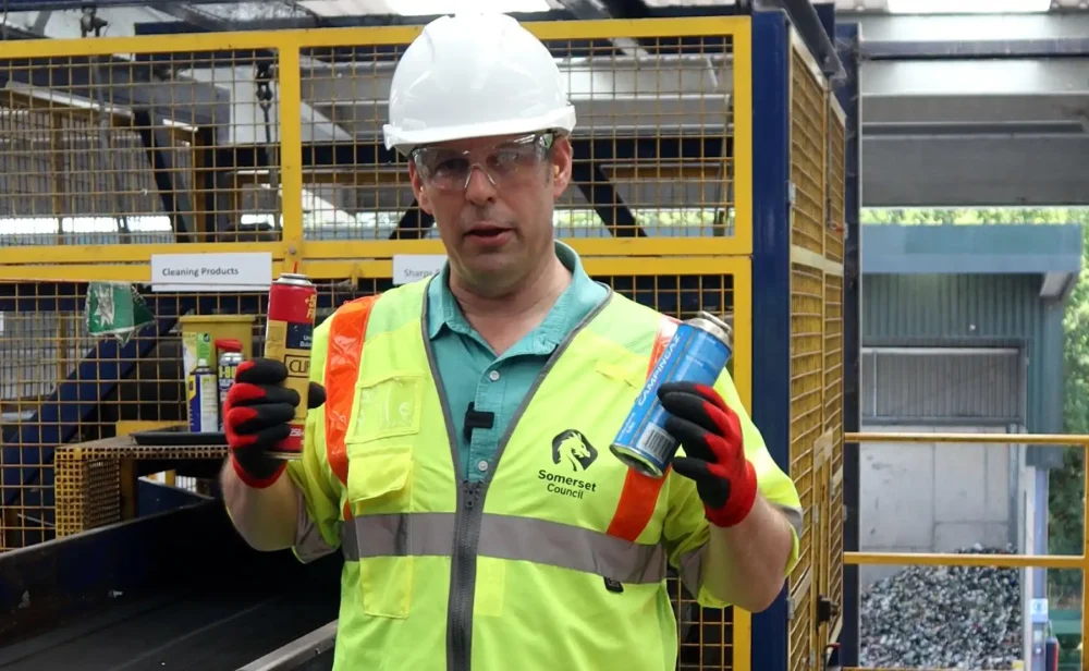 Cllr Richard Wilkins with gas canisters - which must not be put in recycling containers. Picture: Somerset Council
