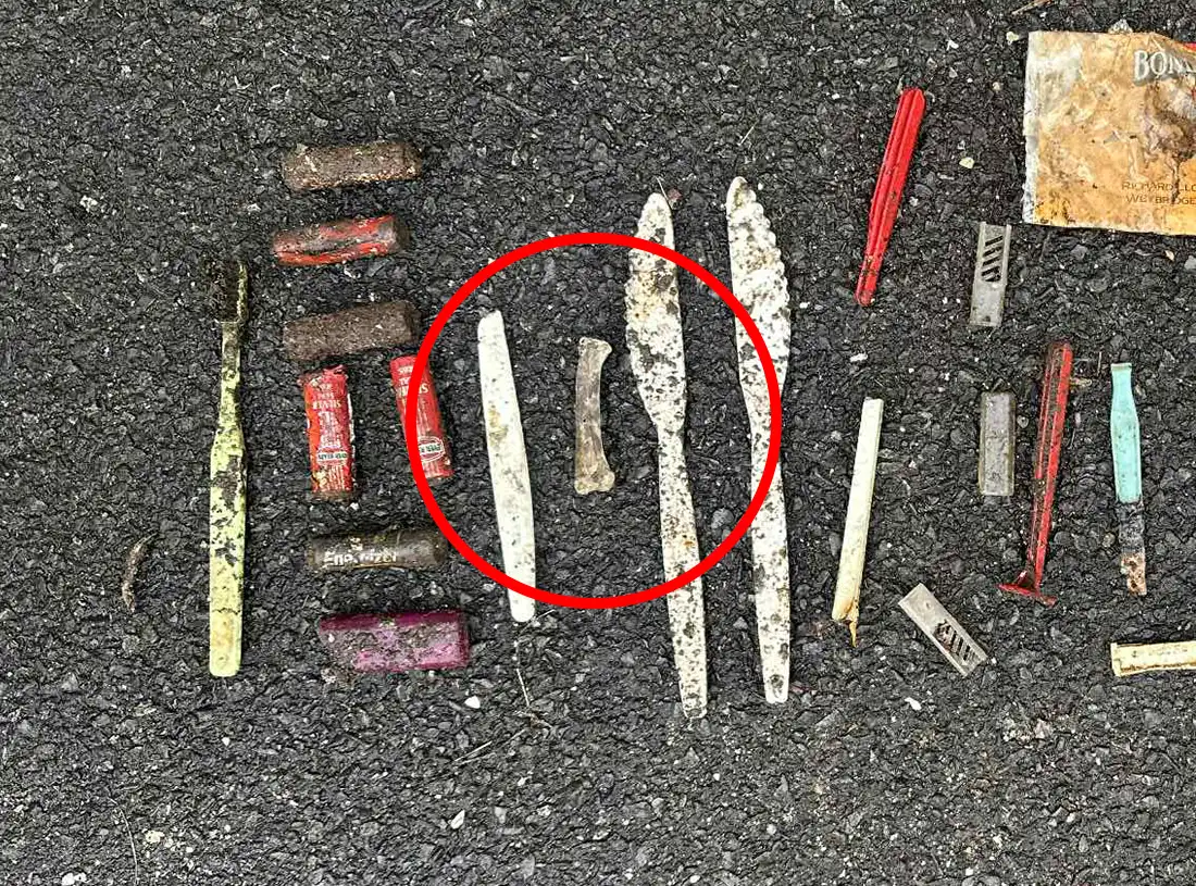 The bone, circled, was among finds in the drain at Shepton Mallet Prison