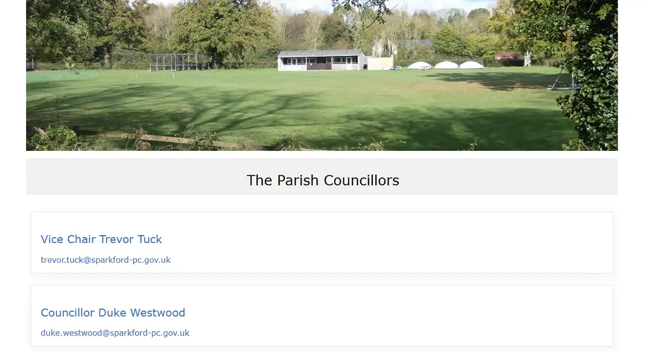 The rather sparse page on the Sparkford Parish Council website listing councillors... Picture: sparkford-pc.gov.uk