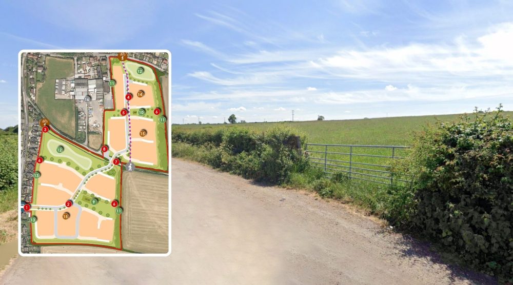 The proposal could see 170 homes built on two parcels of land in Woolavington. Pictures: Google/Pad Design/SWSD/Somerset Council