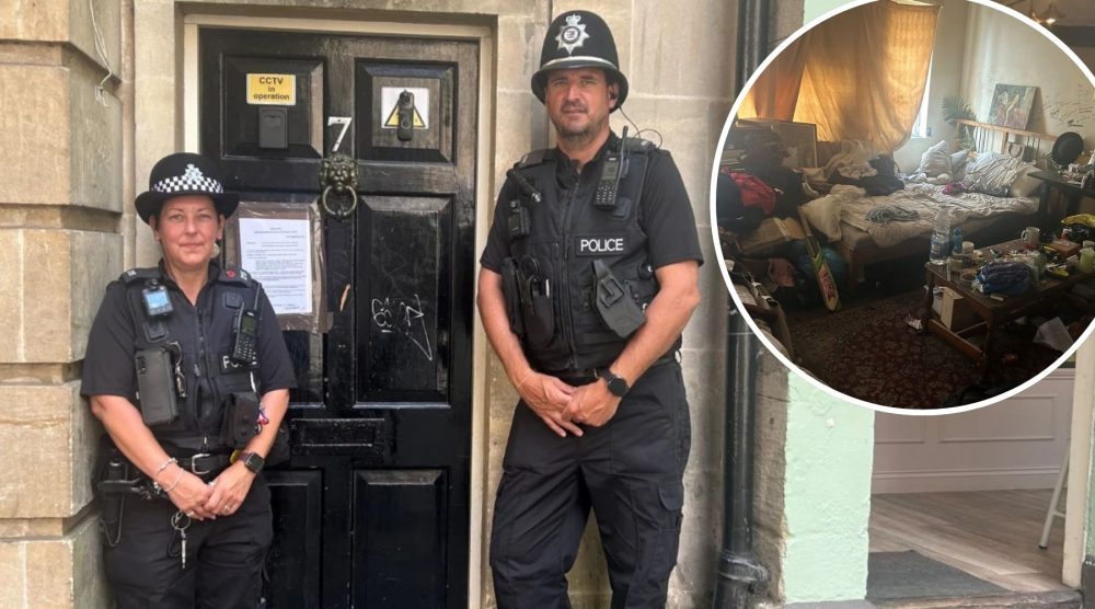 Officers outside the flat - which has been shut down for three months - in Bath. Picture: Avon & Somerset Police