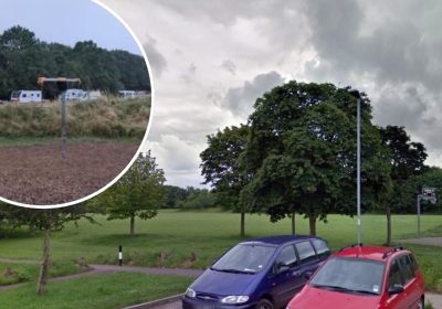 An unauthorised encampment has appeared at Hawthorn Park in Taunton. Pictures: Google/TTC