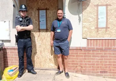 Police and ABRI at the Yeovil property, which will be shut up for three months. Picture: Avon & Somerset Police