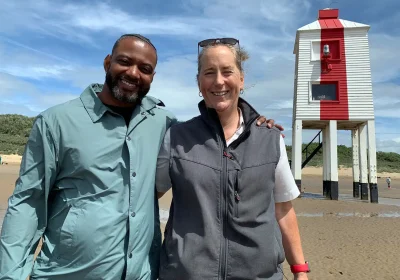 Presenter JB with Capt Tyson at the Burnham low lighthouse. Picture: Somerset Council