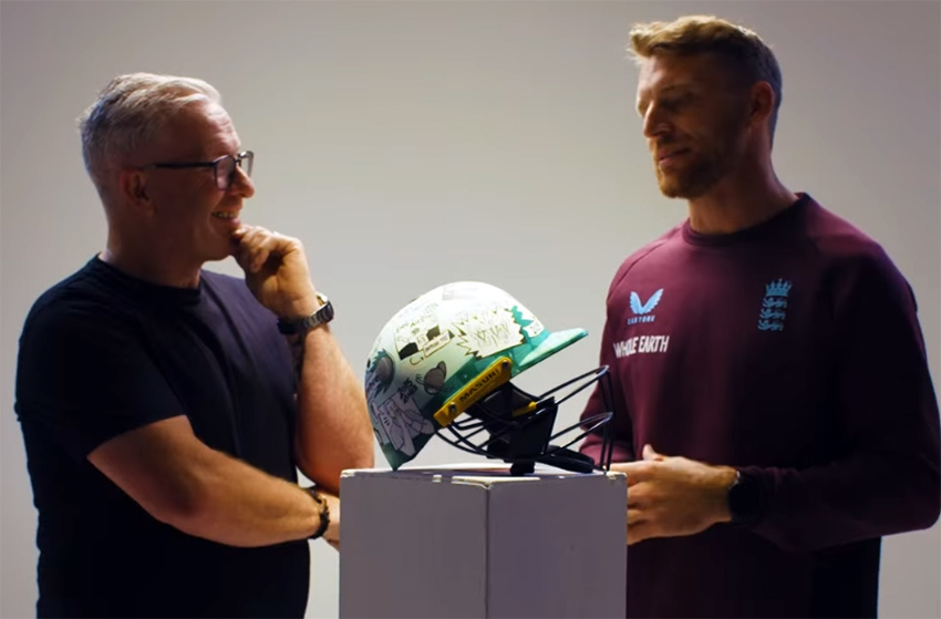 Jos with Paul Brice, from Cheddar CC. Picture: Vitality/England Cricket
