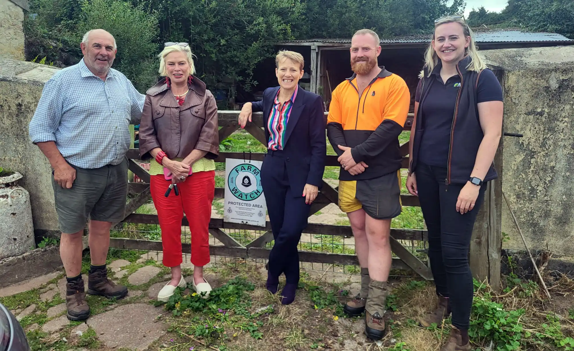 PCC Clare Moody, centre, and MP Rachel Gilmour, second from left, at Hindon Organic Farm