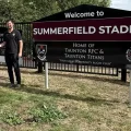 James Holyday, of Summerfield, with Taunton RFC commercial coordinator, Nick Mason, at the newly-named Summerfield Stadium