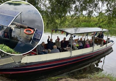 The Duchess of Cocklemoor is back on the water in Langport after the vandalism, inset