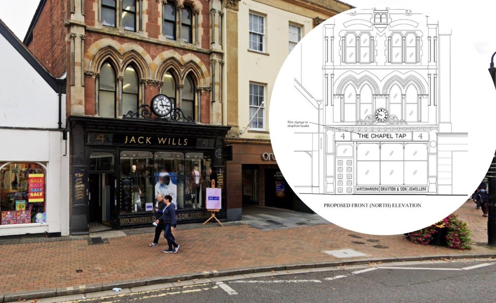 The Chapel Tap would be installed at the former Jack Wills shop. Pictures: Google/Court Design/Somerset Council