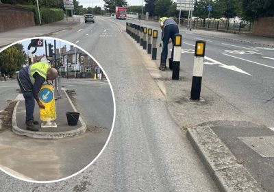 Teams have been out in Bridgwater ensuring signs are clean. Pictures: Bridgwater Town Council