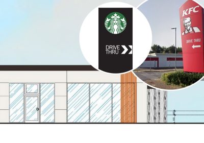 Change is afoot at Lawrence Hill, WIncanton, with a Starbucks set to replace KFC. Pictures: Spruce Town Planning/Somerset Council/SRI Signs/Google