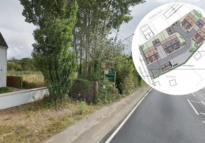 The site, off the B3151 at Compton Dundon, has planning permission for nine homes. Pictures: Google/Symonds and Sampson/Somerset Council