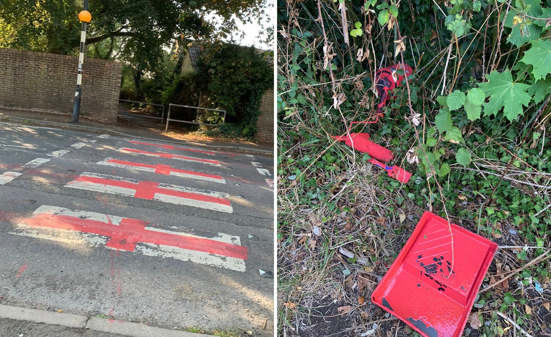 The vandals then dumped the paint believed to have been used in a nearby hedgerow...