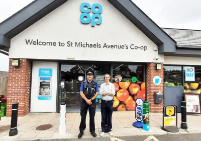 PCSO Enzo has been working with staff at the Co-op in St Michael's Avenue, Yeovil. Picture: Avon & Somerset Police