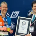 Ben Karthauser after setting the new world record at the 2025 London Marathon. Picture: Guinness World Records