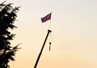 A Union Flag suspended from a crane flies over the A303 in Somerset. Picture: Paul Jones/Somerset Leveller