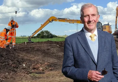 Councillor Mike Stanton, chair of Somerset Rivers Authority, said work to raise the banks of King's Sedgemoor Drain is nearing completion. Pictures: SRA