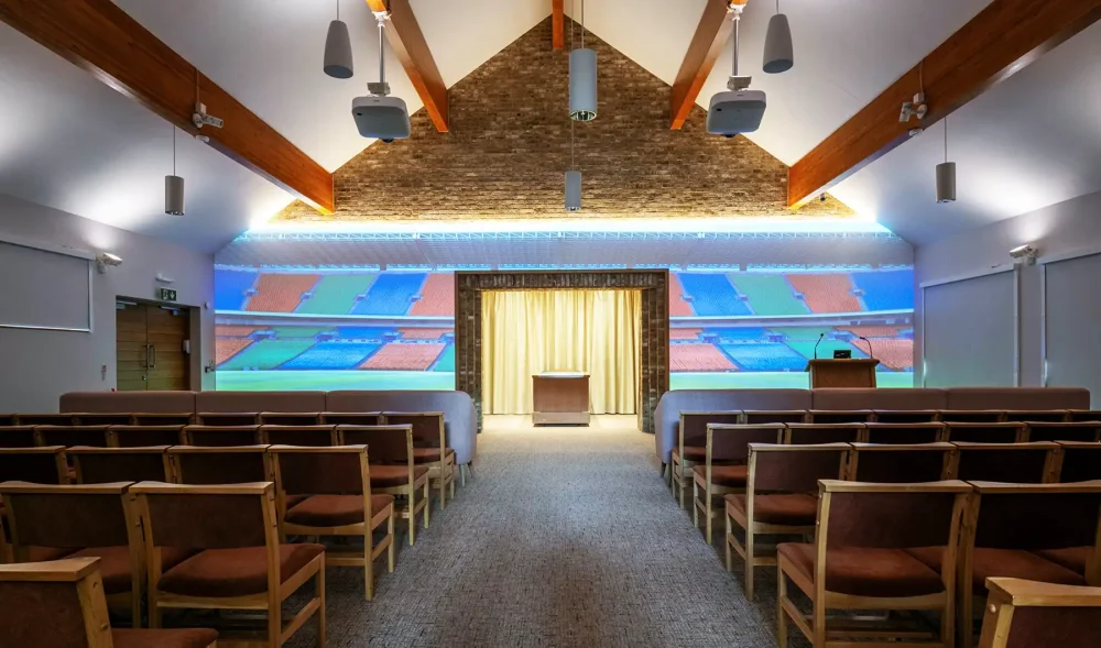 A digital wall in the chapel can display personalised backdrops