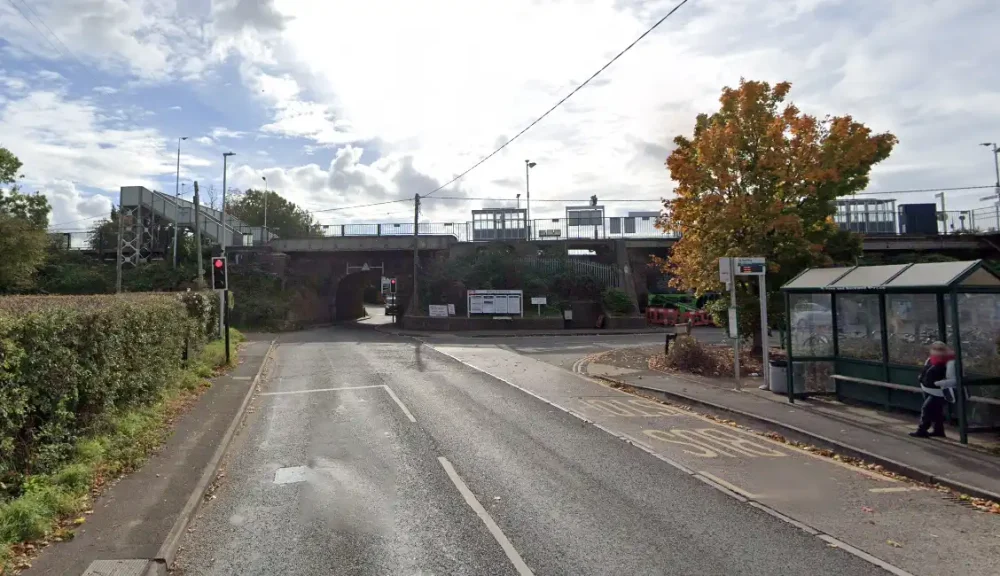 The woman was hit in Station Road, Backwell, on Friday morning. Picture: Google