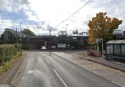 The woman was hit in Station Road, Backwell, on Friday morning. Picture: Google