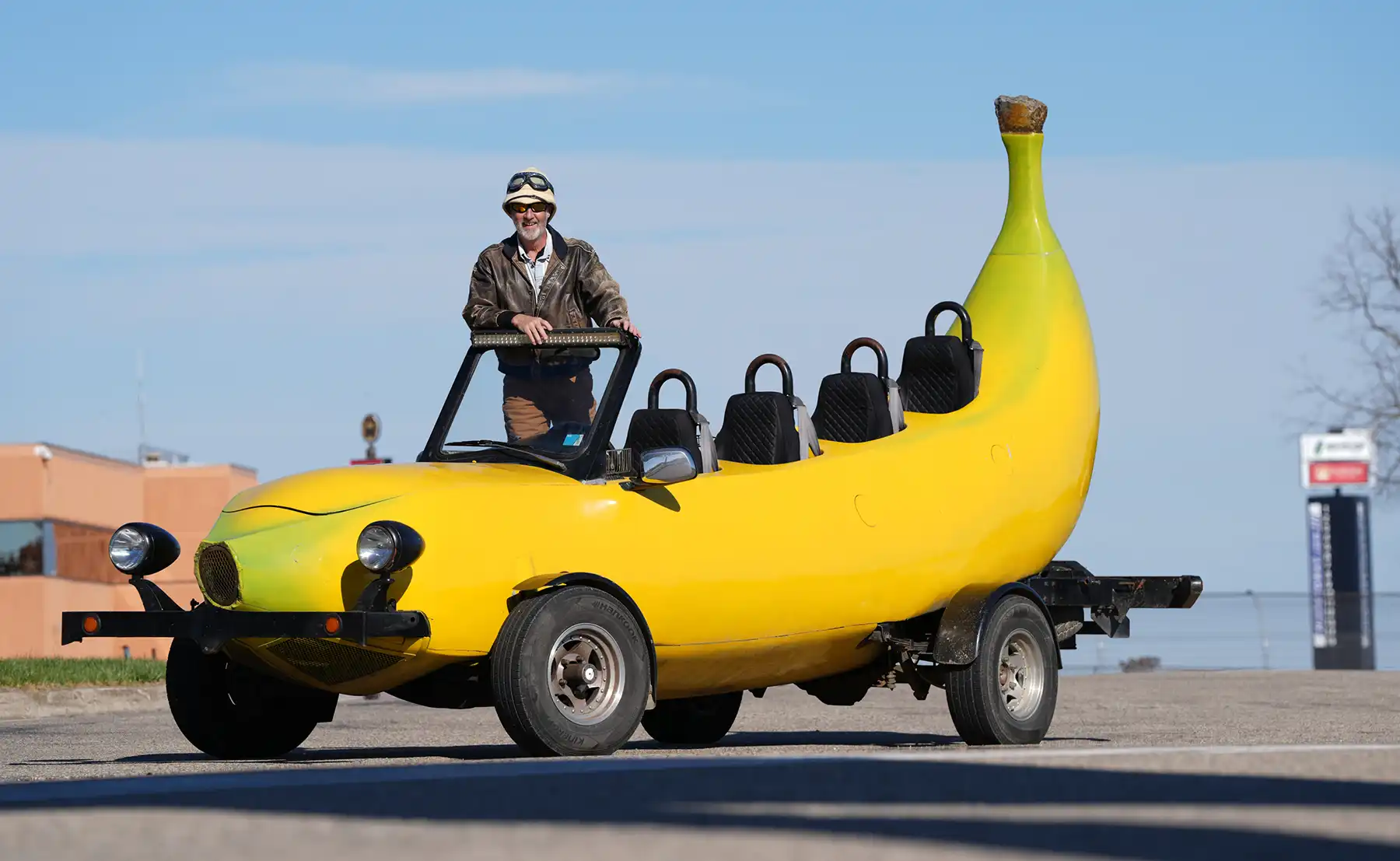 Steve Braithwaite drives the world's longest banana car! Picture: Guinness World Records