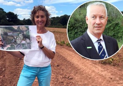 Rebecca Pow, pictured at the station site while an MP, has questioned current MP Gideon Amos over the role of the former government. Pictures: Rebecca Pow/Gideon Amos