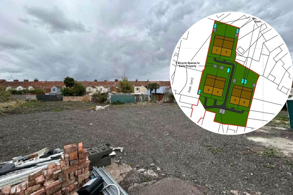 Six homes are planned on land behind the former funeral directors in Bridgwater. Pictures: James Venton Planning/Somerset Council