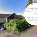 Two houses could replace the bungalow in Top Street, Pilton, if plans are approved. Pictures: Google/MJW Architects/Somerset Council