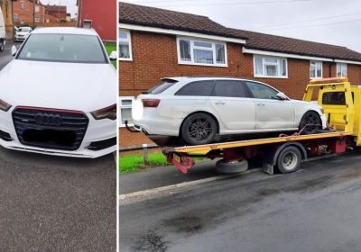 The car was towed after the driver ignored a previous police warning not to block a footpath. Pictures: Avon & Somerset Police