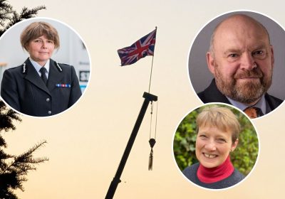 Chief Constable Sarah Crew, top left, Somerset Council leader Bill Revans, top right, and Avon & Somerset PCC Clare Moody, bottom right, have called for calm