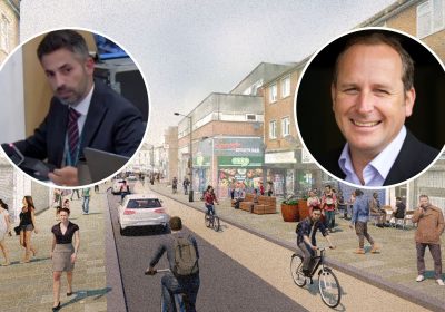 Cllr Diogo Rodrigues, left, has hit out at the Celebration Mile project management, with Cllr Mike Rigby, right, apologising to residents and business in Bridgwater