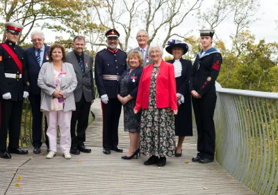 From left; Lieutenancy Cadet Sergeant George Monk, Keith Taylor, Julie Matthews, Paul Bunce, Lord-Lieutenant Mohammed Saddiq, Julia Knight, Dr Harvey Sampson, Nola French, High Sheriff Janet Montgomery and Lieutenancy Leading Cadet Natalie Wilson