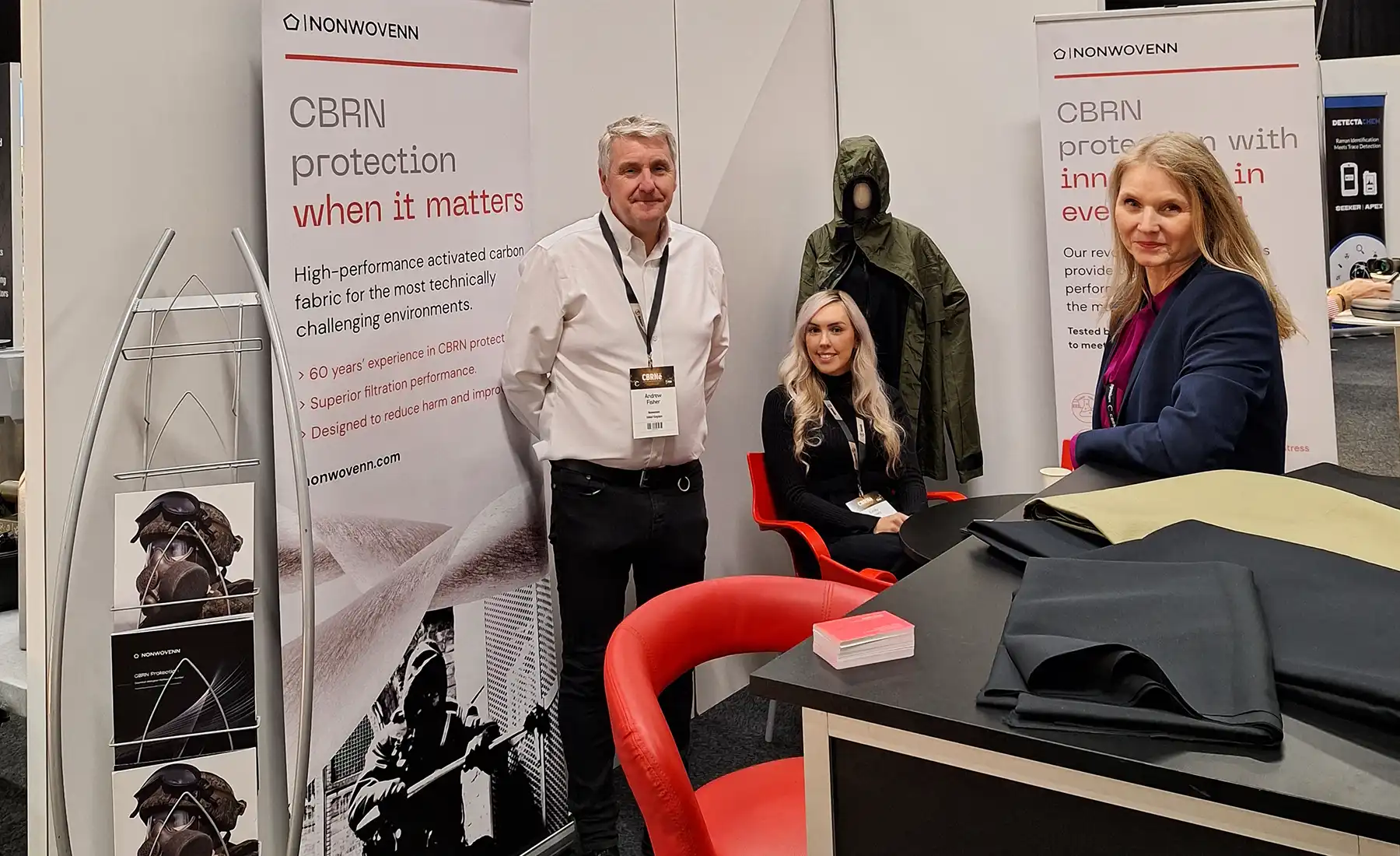 Nonwovenn staff Andrew Fisher, Emily Essex and Silke Brand at the CBRNe Protection Symposium