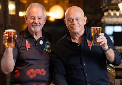 Artist Colin Waite and actor Ross Kemp unveiled the new commemorative glass as part of the RBL/Marston's campaign