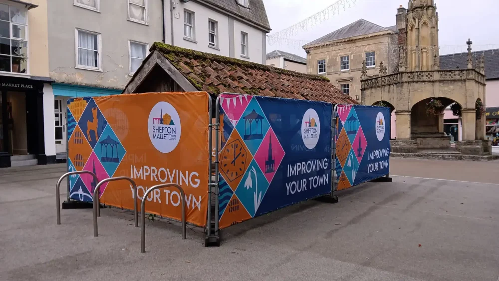 The Shambles, in Shepton Mallet, has been fenced off as it awaits repairs. Picture: Shepton Mallet Town Council