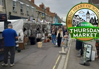 Street Thursday Market and the new logo. Pictures: Street Parish Council