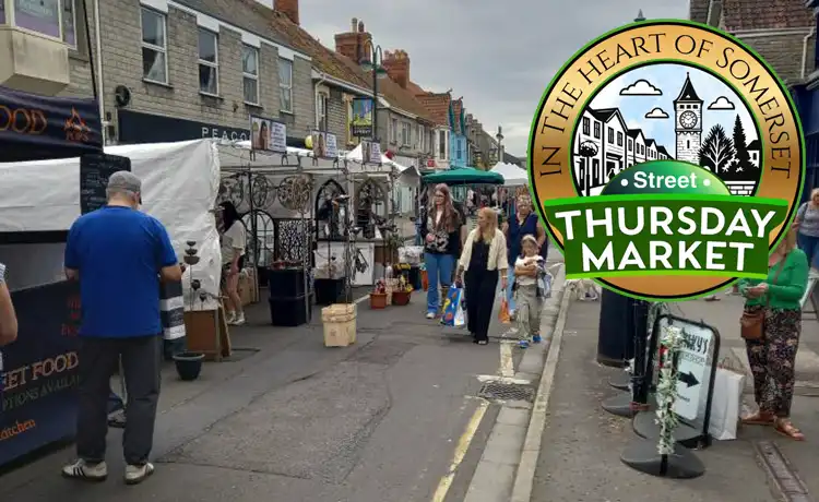 Street Thursday Market and the new logo. Pictures: Street Parish Council