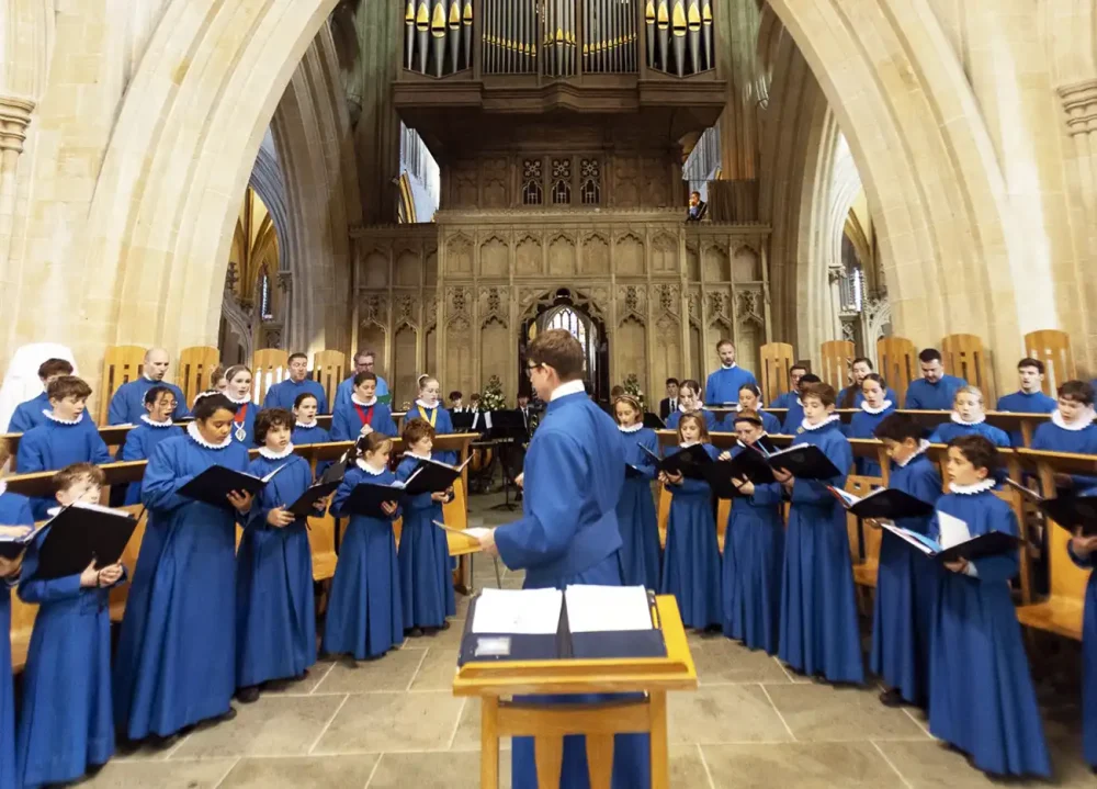 Timothy Parsons, director of music, with Wells Cathedral Choir, including new Year 3 choristers