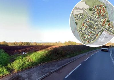 161 new homes are set to be built on land on the outskirts of Wellington, near the new Lidl supermarket. Pictures: Google/Bloor Homes/Somerset Council