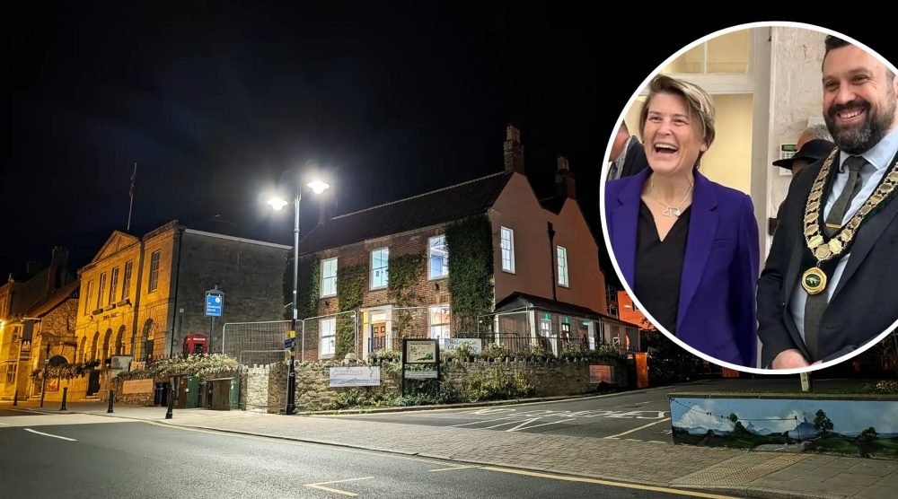 Sarah Dyke MP and Street Mayor Cllr Bryan Knickerbocker, inset, at the opening of St Dunstan's House in Glastonbury as a health and wellbeing hub. Pictures: Sarah Dyke/Leveller